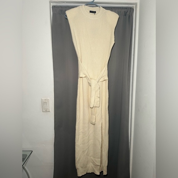JLUXLABEL Ivory Ribbed Knit Side Slit Maxi  Sweater Dress Size M - Picture 2 of 15